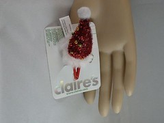 Claire’s Christmas Hair Hat Clip Red White Bling Santa’s Helper USA SELLER
