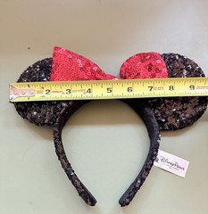 Authentic Disney Parks Minnie Mouse Ears Headband – Sequined Black with Red Bow