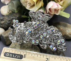 Beautiful Silver Tone metal Hair Jaw peacock clear Rhinestone Crystal Color a6