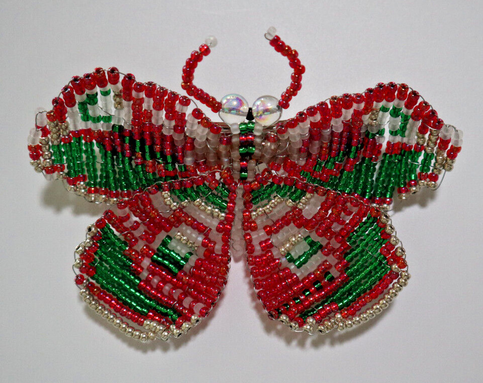 BARRETTE HAND MADE BEADED FRENCH HAIR CLIP HAIR ACCESSORY BUTTERFLY 4″ X 3″