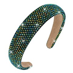 RHINESTONE HEADBAND NON SLIP SPARKLY WIDE CRYSTAL HAIR BAND GREEN FANCY WOMEN