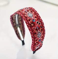 Red Floral Embroidered Ribbon Headband Bohemian Festival Hair Accessory
