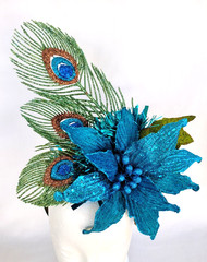 Headdress Women Adult Holiday Party Poinsettia Peacock Blue Green New Years USA