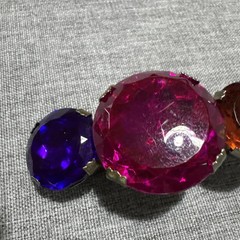 Vintage Art Deco Large 4 Stone Metal Barrette purple Red Blue Gold Hinged