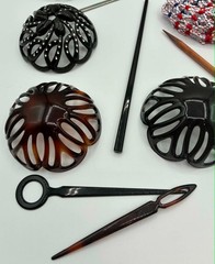 LOT Vintage Hair Bun Holders Decoration Beaded Tortoise Cage Dome BOHO