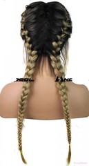 Fashion Synthetic Baby Hair Braided Lace Front Wig Long Black Ombre Blonde Wigs