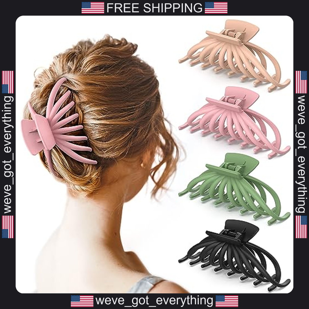 4 Pack Large Plastic Hair Claw Clips for Thick and Thin Hair