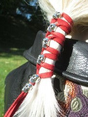 SKULL Leather Hair Wrap Ties Ponytail Holders Black Red Bead Biker Goth Clothing