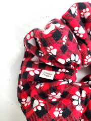 Handmade Women’s Scrunchies size XL Red Buffalo Plaid Paw Print Snuggle Flannel