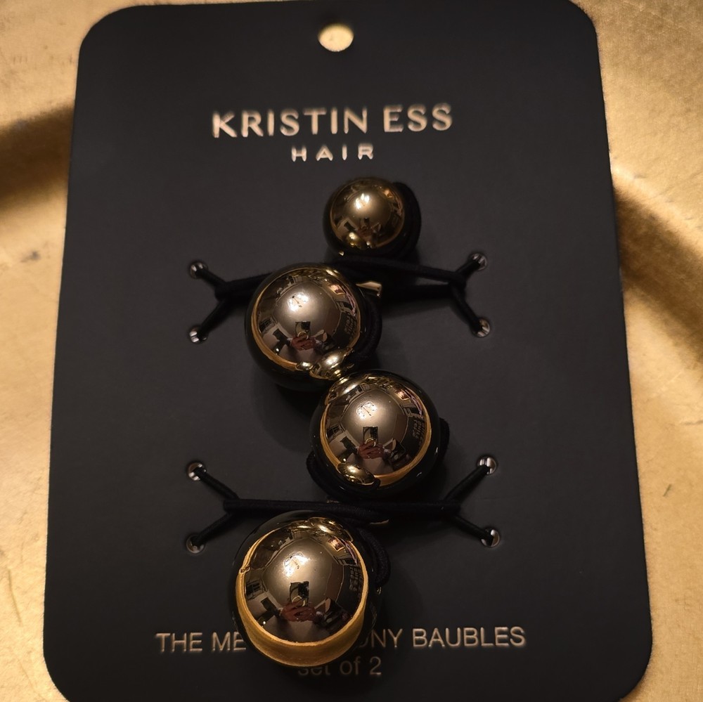 Kristin Ess Metallic Pony Baubles Hair Tie Set Gold Decorative Accessories NEW