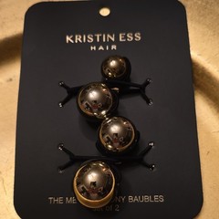 Kristin Ess Metallic Pony Baubles Hair Tie Set Gold Decorative Accessories NEW