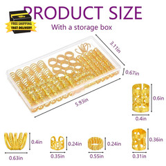 110 Pcs Gold Hair Jewelry for Braids and Dreadlocks – Metal Rings, Cuffs, Clips