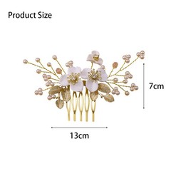 Flower Bride Wedding Hair Piece Gold Leaf Comb Pearl Bridal Accessory HC132