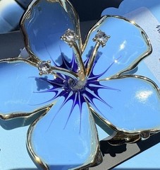 New! Metal Flower Hair Clips By Sunday State Blue W/ Gold /Rhinestones