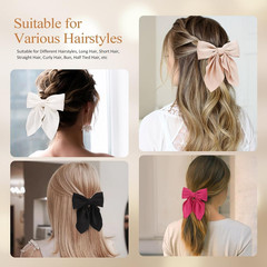 6Pcs Hair Bows for Women, Bow Hair Clips, Silky Satin Hair Bows for Girls, Pink