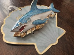 SHARK Hair Clip PIPER K Metal Gold with Color Enamel Design Shark Week Large NEW