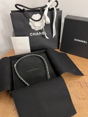 CHANEL Black Leather and Gold Metal Chain Headband -FULL SET- Bag, box, papers