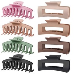 8 Pack Big Hair Claw Clips Assorted A.Beige, Pink, Green, Khaki, Brown, Black
