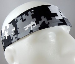 NEW! Super Soft Black Gray White Digital Camo Headband Sports Running Workout