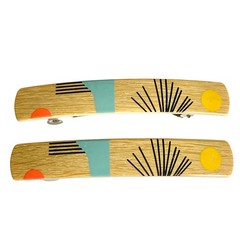 Stay Tight French Barrette Set of 2 Beige Wood Acrylic 3.5″ Long Hair Pop Art