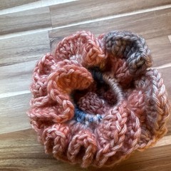 Crocheted Yarn Hair Scrunchie Ponytail Holder, Multicolor Red, white and blue