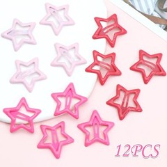 12PCS Pink Star Hair Clips Non Slip Barrettes Multi Colors Hair Decoration