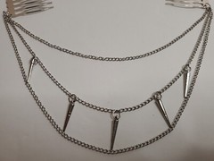 Hair Fashion Double 1″ Wide Comb Layered Silver Tone Chain With Charms Fantasy