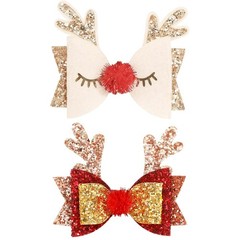Cute Christmas Antler Girls Hair Bow Alligator Clips Glitter Red Gold Silver …