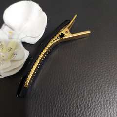 Auth GUCCI Rhinestone Black Resin Alligator Hair Clip Barrette – Pre owned #3155