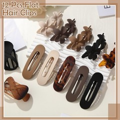 12 Pcs Flat Hair Clips for Women, Lay Claw French Tortoiseshell