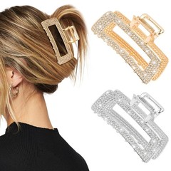 Vovii 2Pcs Square Rhinestones Claw Clips for Women, Sparkly Bling Gold,Sliver