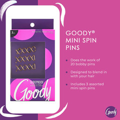 Goody Slideproof Mini Spin Pins – 3 Ct, Assorted Colors, Spiral Hair Pins, Quick