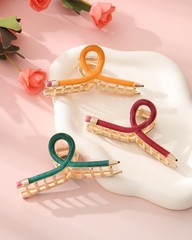 3 PCS Metal Pencil Hair Clips Women Funny Teacher Claw Thick Thin Back School