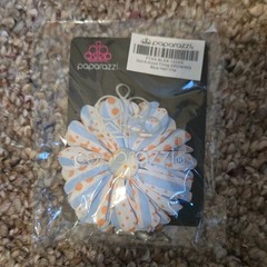 Paparazzi Blue White Orange Polka Dot Flower Hair Clip Fabric Women’s Casual