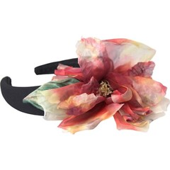 DOLCE & GABBANA Diadem Rose Pink Silk Floral Black Tiara Women Hairband 820usd