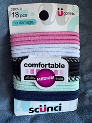 SCUNCI 18 PC PINK, GREEN, WHITE, BLACK HAIR TIES #32865-A MEDIUM HOLD – NEW