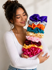 Handmade Satin Silk Scrunchie Hair Tie Small Large Women Girls Soft Elastic