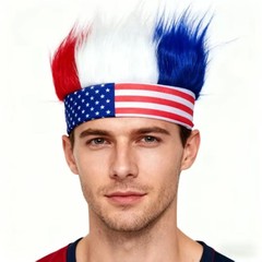 2PCS USA Flag Patriotic Faux Hair Headband Red White Blue Sports Fan Accessory