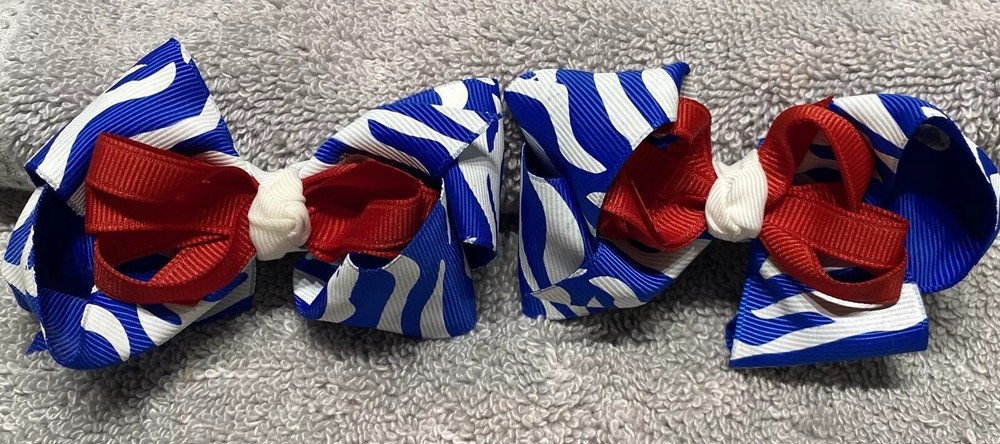 Red,White, And Blue Zebra Stripped Hair Bow Ties, Clip
