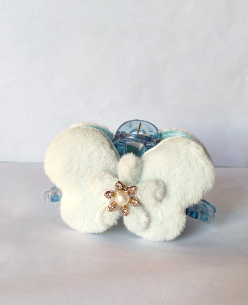 Sky Blue Furry Butterfly Style Hair Claw Clip Unique Hair Accessory for Gift