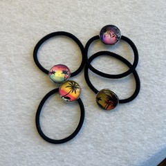 Cabochon hair ties tropical sunset Silver-tone Set of 4 NEW
