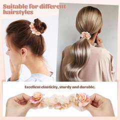 7 PCS Stretchy Mesh Rose Flower Hair Scrunchies Floral Ponytail Holders Band
