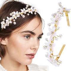 Flower Headband Pearls Rhinestones Floral Bride Wedding Party Accessory A Gold