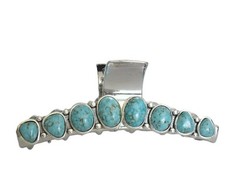 Long turquoise blue stone silver western style metal hair claw