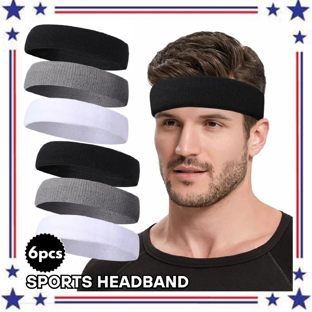 6pack Sports Headband Yoga Gym Sweatband Women Men Hair Bands Head Sweat Band US