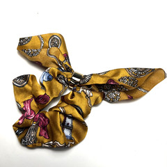 Bow Scrunchie Hair Bow Tie Gold Metal Ring Fancy Yellow Belt Fabric Silk Silky