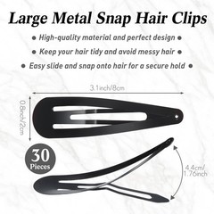 WILLBOND 30 Pieces 3.1 Inch Large Metal Snap Hair 1 Count (Pack of 30), Black