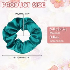 3pcs Silk Satin Scrunchies with Zipper Pocket Elastic Hair Bands Dark Green
