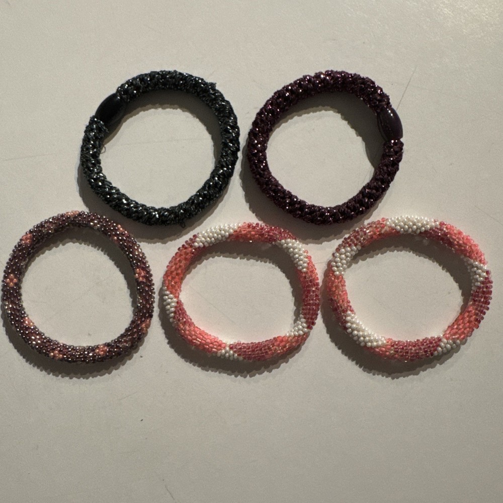 Beaded Beads Hairties Hair Ties Pink White Purple Blue Stretch 5 Fun Cool Girls
