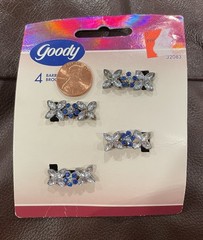 Goody Diva Y2K 2002 Crystal Hair Barrettes Blue 1” (4 Clips) Vintage 2000s